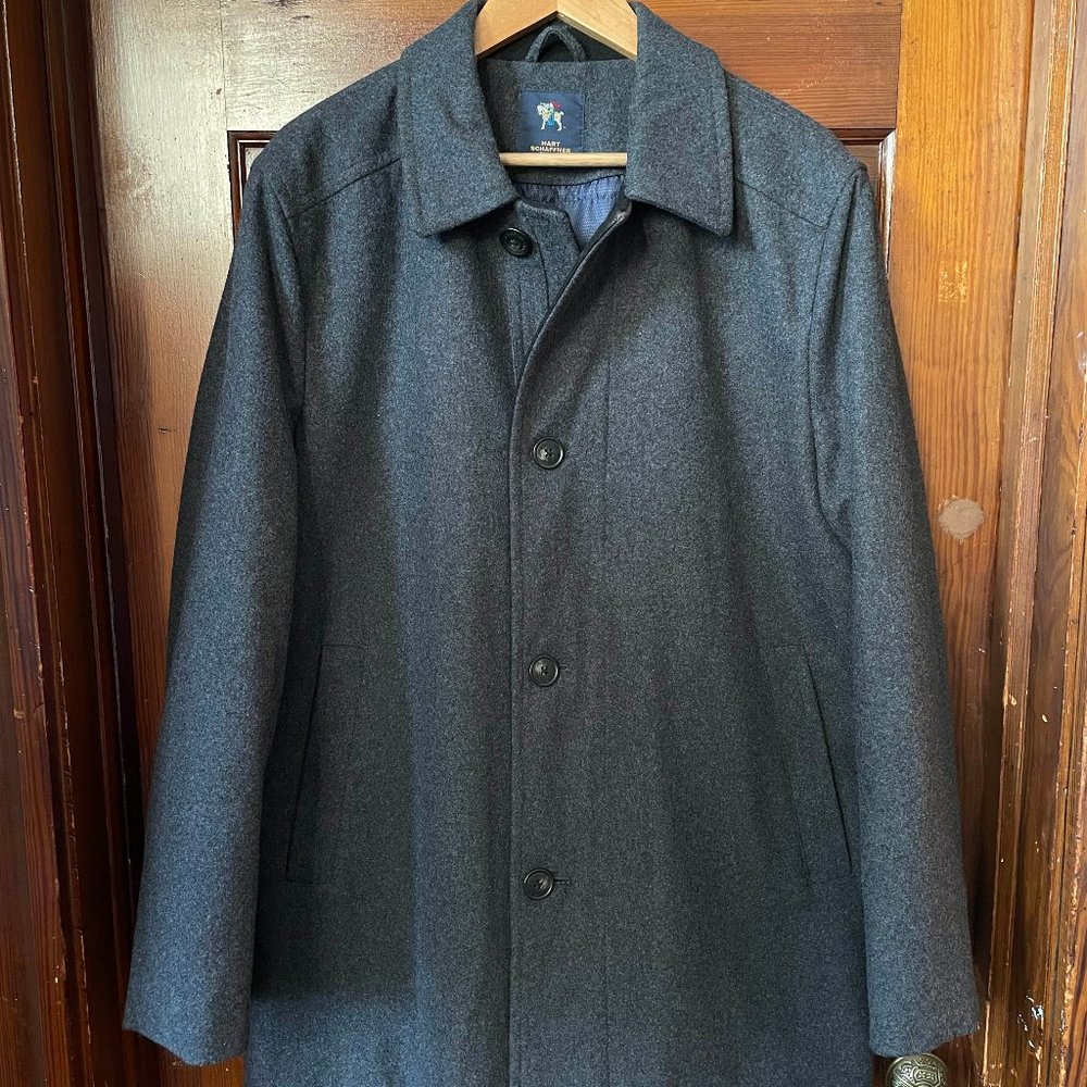 Hart Schaffner Marx Charcoal Wool Topcoat, size L